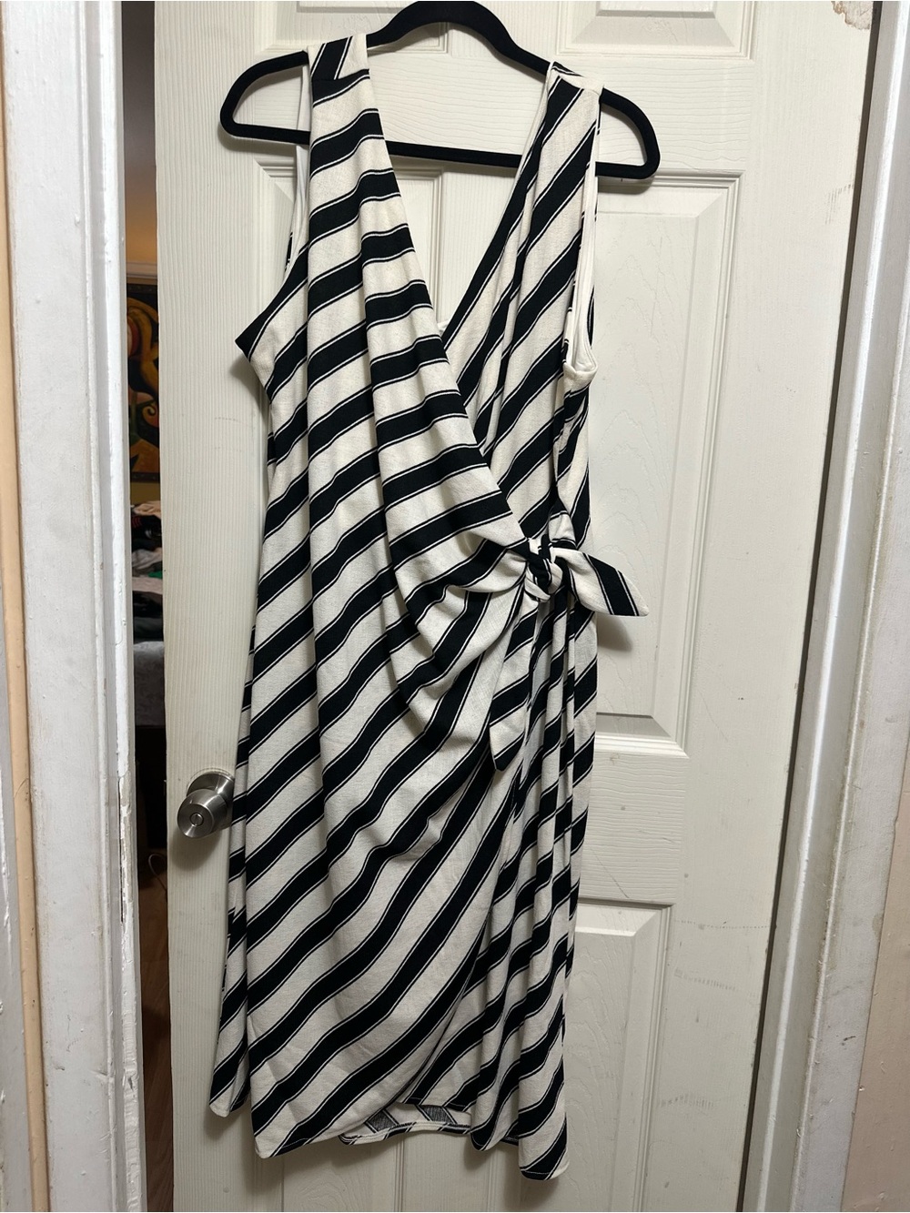H&M Black & White Diagonal Stripe Wrap Midi Dress